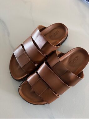 Allen Edmonds Cognac Brown Leather Double-Strap Slide Sandals